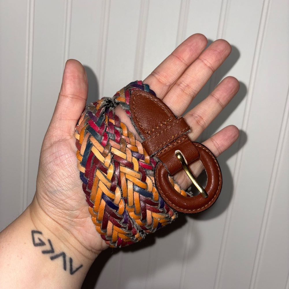 Vintage Boho Leather Colorful Braided Belt| Size Medium